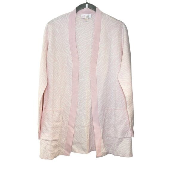 Belle by Kim Gravel Animal Jacquard Cardigan Zebra Pink White Open Front XXS - Picture 1 of 6